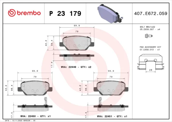 Задні гальмівні колодки P23179 Brembo