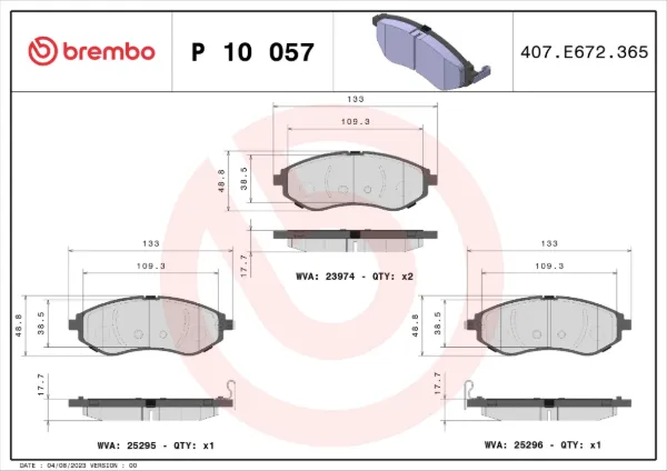 Передні тормозні колодки P10057 Brembo