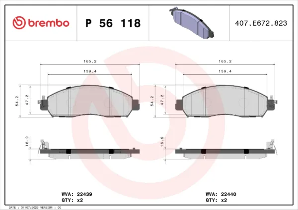 Передні тормозні колодки P56118 Brembo