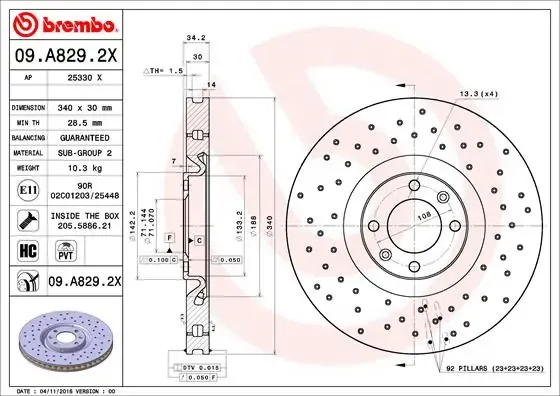 Гальмівні диски передні 09A8292X Brembo