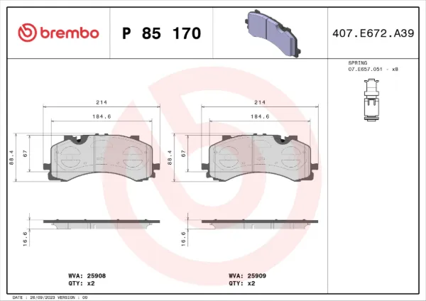 Передні тормозні колодки P85170 Brembo