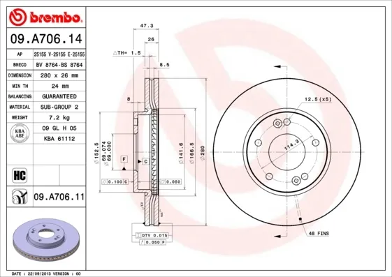 Гальмівні диски передні 09A70611 Brembo