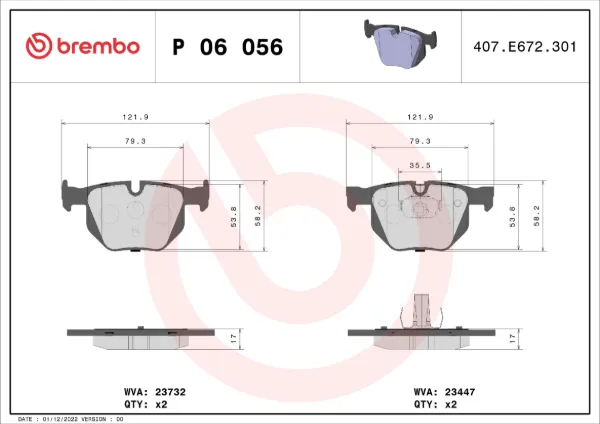 Задні гальмівні колодки P06056 Brembo