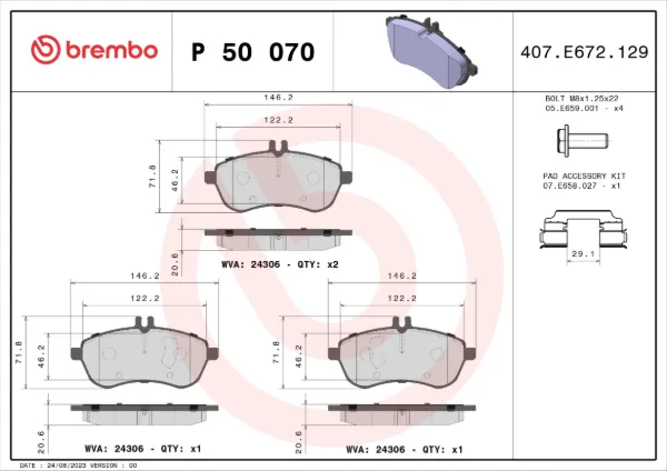 Передні тормозні колодки P50070 Brembo