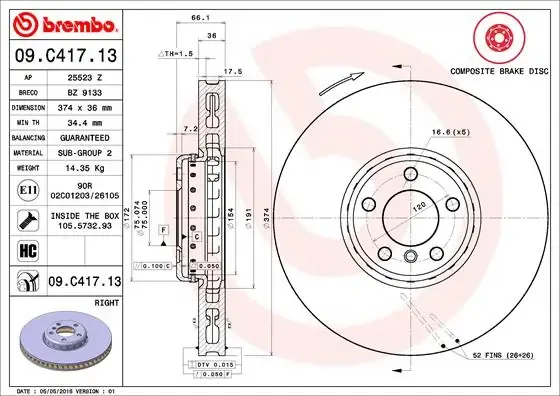 Гальмівні диски передні 09C41713 Brembo