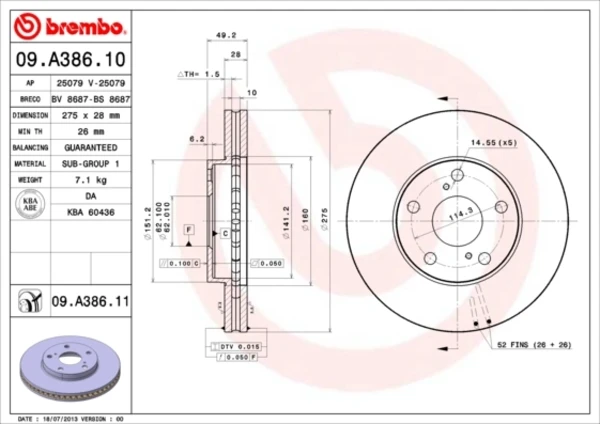 Гальмівні диски передні 09A38611 Brembo
