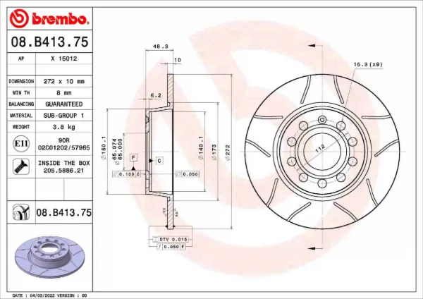 Гальмівні диски 08B41375 Brembo