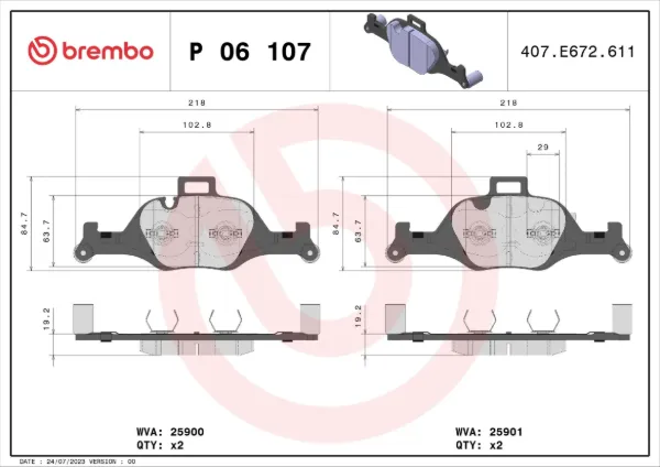 Передні тормозні колодки P06107 Brembo