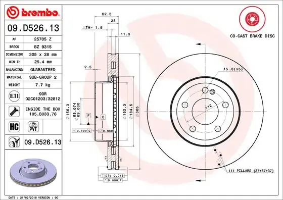 Гальмівні диски передні 09D52613 Brembo