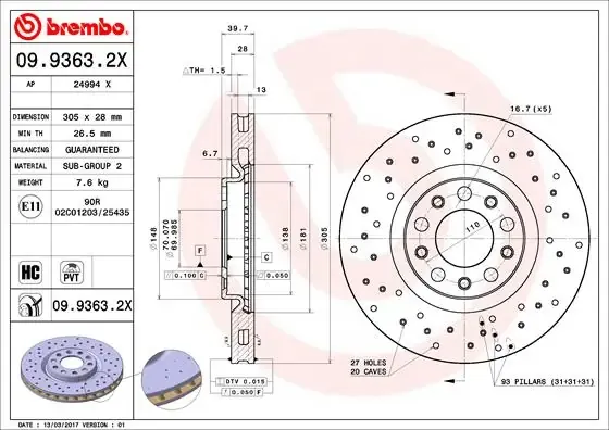 Гальмівні диски передні 0993632X Brembo