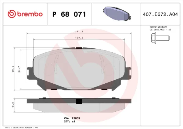 Передні тормозні колодки P68071 Brembo