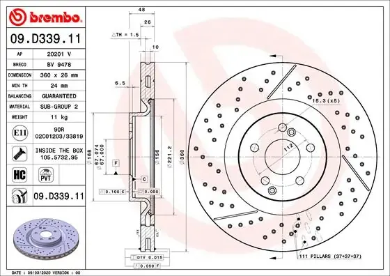 Гальмівні диски 09D33911 Brembo