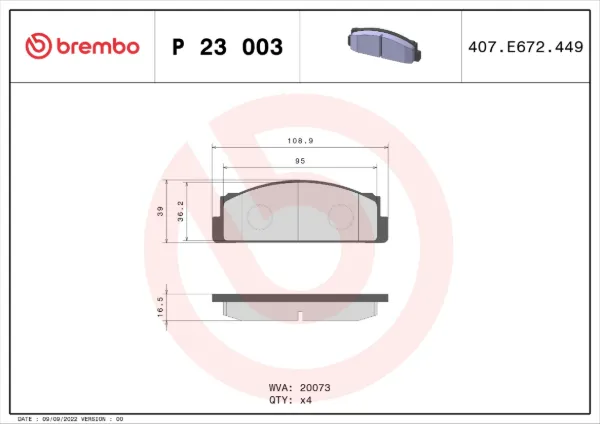 Передні тормозні колодки P23003 Brembo