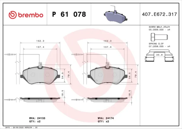Передні тормозні колодки P61078 Brembo