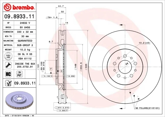 Гальмівні диски передні 09893311 Brembo