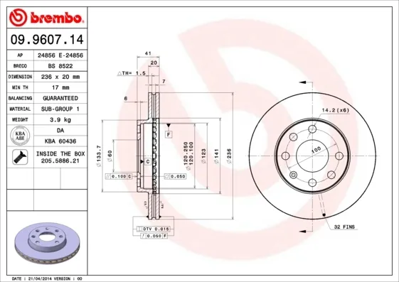 Гальмівні диски передні 09960714 Brembo