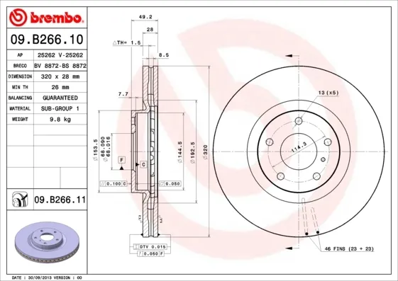 Гальмівні диски передні 09B26611 Brembo