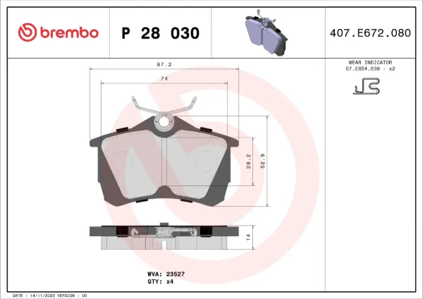 Задні гальмівні колодки P28030 Brembo