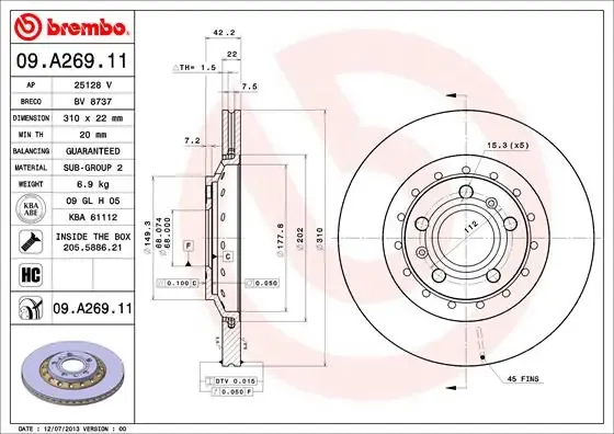Гальмівні диски 09A26911 Brembo