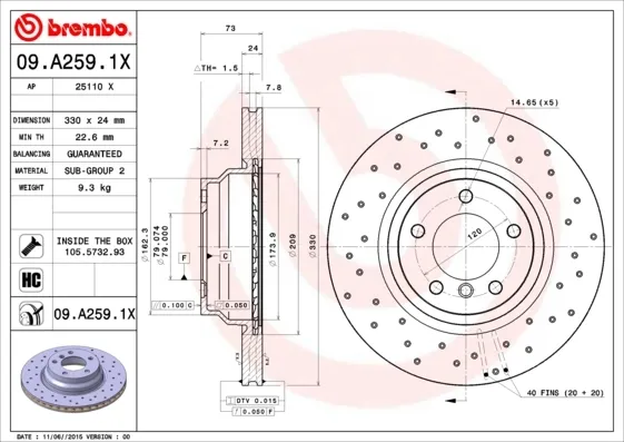 Гальмівні диски передні 09A2591X Brembo