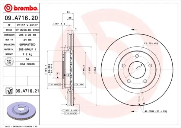 Гальмівні диски передні 09A71620 Brembo