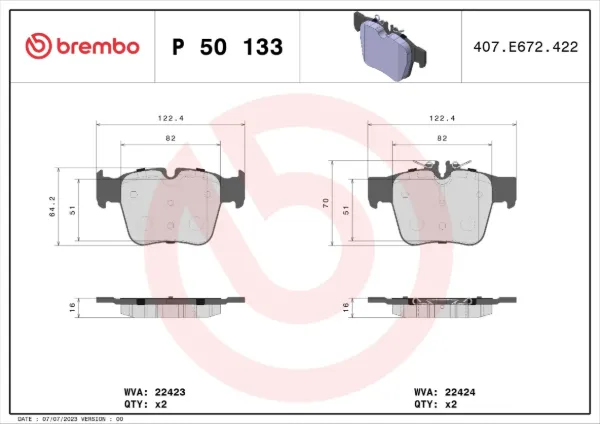 Задні гальмівні колодки P50133 Brembo