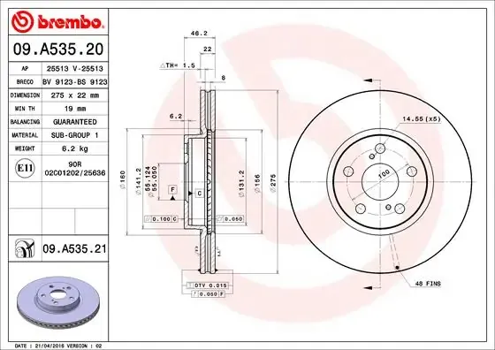 Гальмівні диски передні 09A53521 Brembo