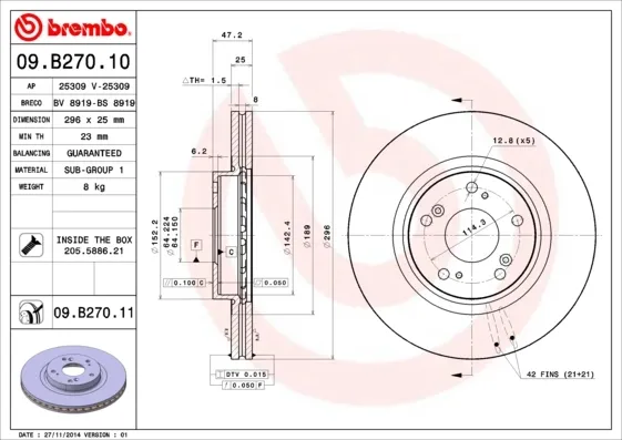 Гальмівні диски передні 09B27010 Brembo