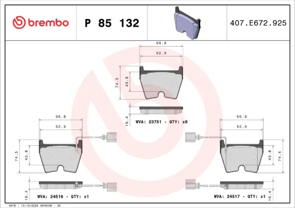 Передні тормозні колодки P85132 Brembo