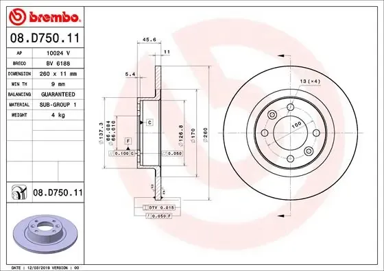 Гальмівні диски 08D75011 Brembo