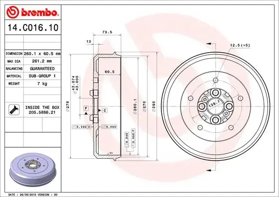 Барабан гальмівний задній 14C01610 Brembo