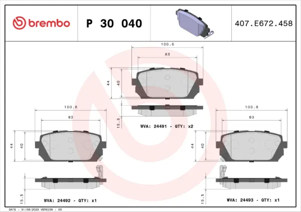 Задні гальмівні колодки P30040 Brembo