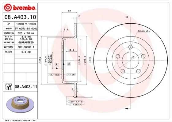 Гальмівні диски передні 08A40311 Brembo