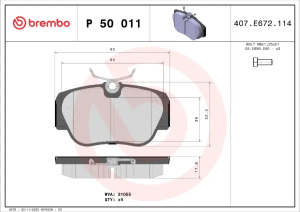 Передні тормозні колодки P50011 Brembo