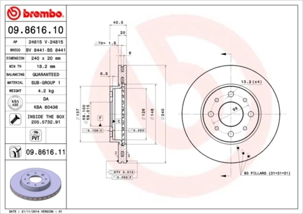 Гальмівні диски передні 09861610 Brembo