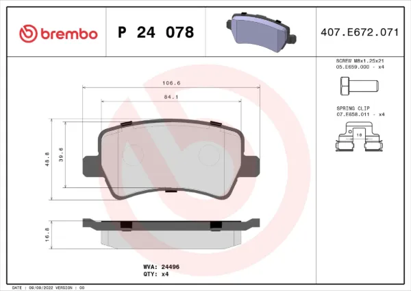 Задні гальмівні колодки P24078 Brembo