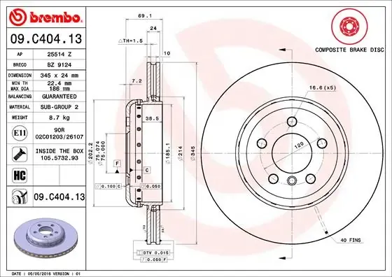Гальмівні диски 09C40413 Brembo