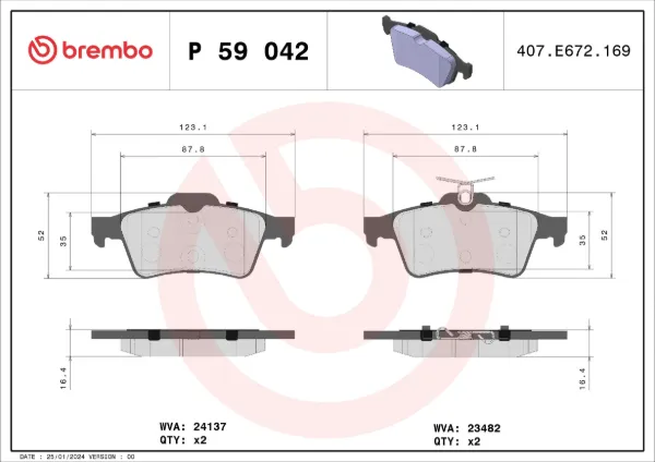 Задні гальмівні колодки P59042 Brembo