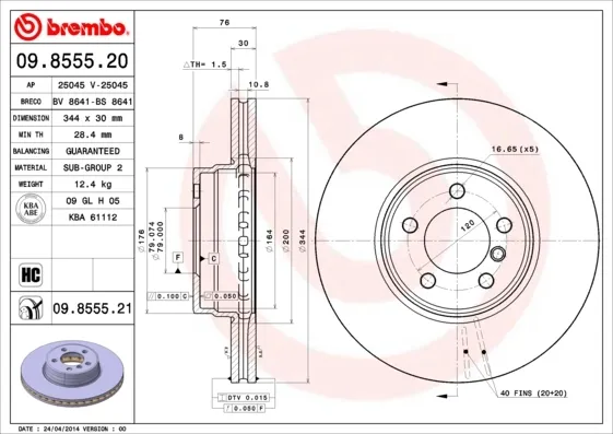 Гальмівні диски передні 09855521 Brembo