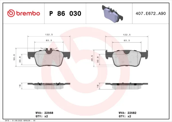 Задні гальмівні колодки P86030 Brembo