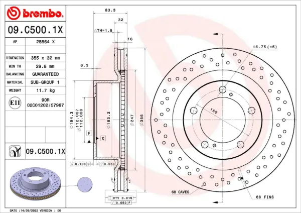 Гальмівні диски передні 09C5001X Brembo