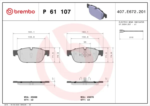 Передні тормозні колодки P61107 Brembo