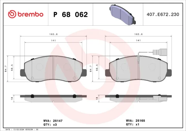 Передні тормозні колодки P68062 Brembo