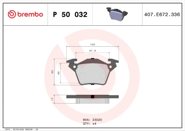 Задні гальмівні колодки P50032 Brembo