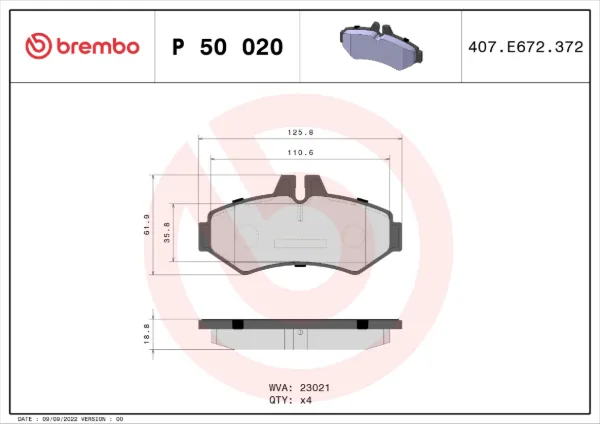 Задні гальмівні колодки P50020 Brembo