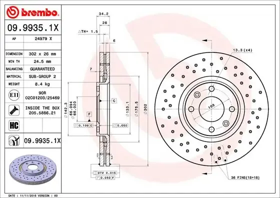 Гальмівні диски передні 0999351X Brembo