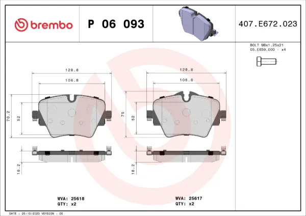 Передні тормозні колодки P06093 Brembo