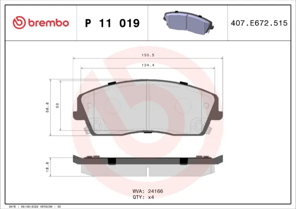 Передні тормозні колодки P11019 Brembo