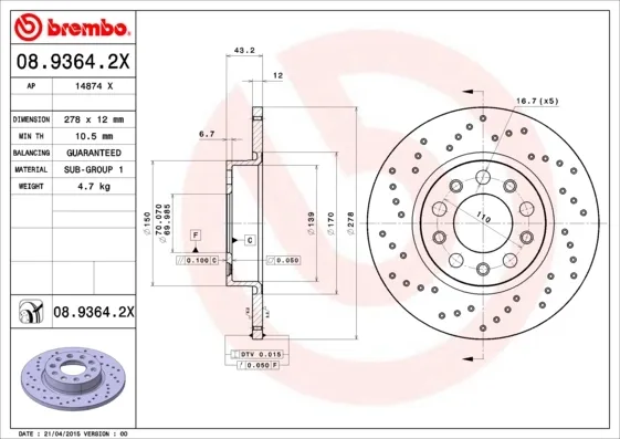 Гальмівні диски 0893642X Brembo