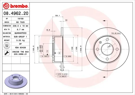 Гальмівні диски передні 08496220 Brembo